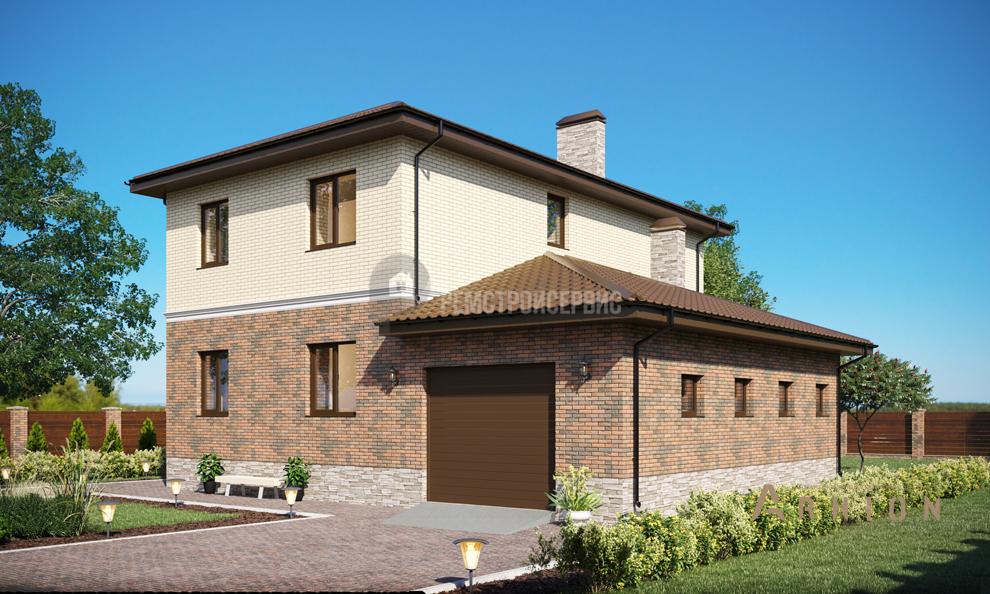 2. Проект двухэтажного дома в немецком стиле с четырехскатной, t-61-01, площадью - 161 кв c терассой, гаражом